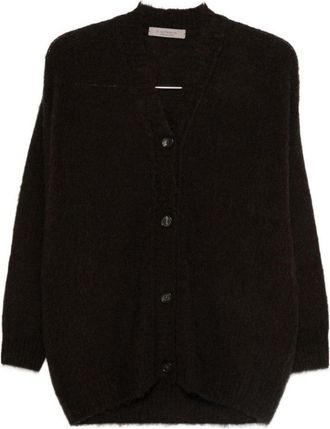 D.exterior Button-Up Gray Knit Sweater With V-Neckline