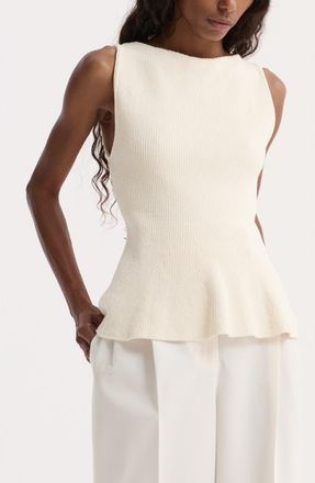 R&oacute;he Sculptural Rib Organic Cotton Peplum Sweater in Cream at Nordstrom, Size 10 Us