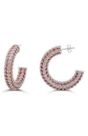 SHYMI Colored Crystal Pav&eacute; Hoop Earrings in Silver/Pink at Nordstrom