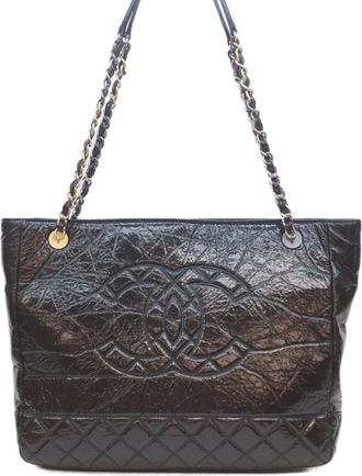 Chanel Black Leather Shoulder Bag Tote Bag (Pre-Owned)