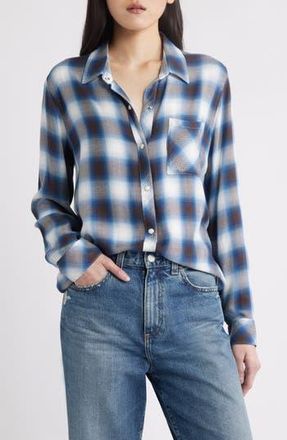 Rails Hunter Plaid Button-Up Shirt in Cinder Azul Ivory at Nordstrom Rack, Size Xx-Small