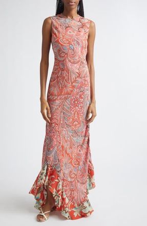 Etro Paisley Asymmetric Ruffle Hem Dress in Red at Nordstrom, Size 6 Us