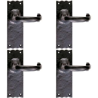 Loops 4x PAIR Forged Curved Lever Handle on Latch Backplate 155 x 54mm Black Antique