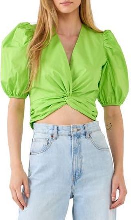 English Factory Puff Sleeve Crop Top in Green at Nordstrom Rack, Size X-Small