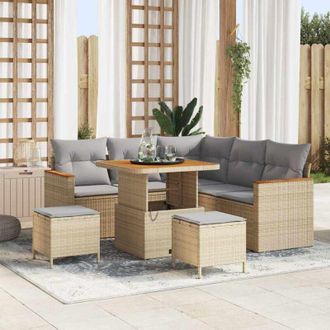vidaXL Vidaxl - Conjunto De Sof&aacute; De Jard&iacute;n Con Coj&iacute;n 8 Pcs Beige Polirat&aacute;n