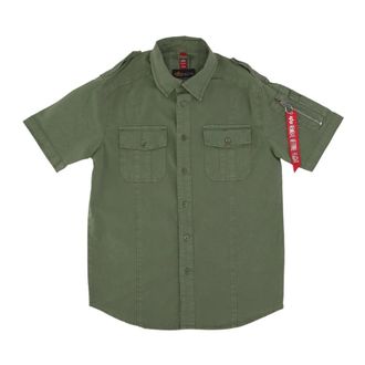 Alpha Industries Short Sleeve Shirts - Heren - Korte mouwen Overhemden - Groen - M - Overhemden