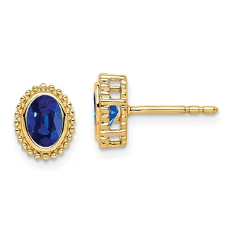 Diamond2Deal 14k Yellow Gold Oval Sapphire Stud Earrings