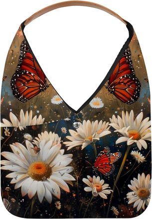 Generic Butterflies Daisies Flower (5) Reusable Lightweight Grocery Bags - Foldable Into Compact Pouch, Washable & Sturdy, Multipurpose for Shopping and Trave