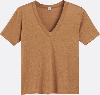 La Redoute Collections T-shirt in linnen met V-hals, korte mouwen