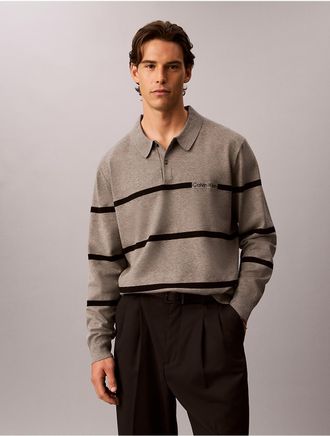 Calvin Klein Mens Tech Knit Striped Polo Sweater - Grey - 2XL