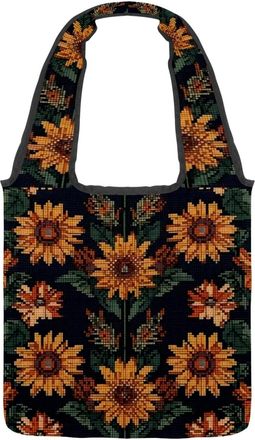 Generic Art Mosaic Sunflowers Reversible Canvas Shoulder Tote - Double-Sided Print, 12oz Cotton, 27cm Drop, Fold-Flat Bag for Travel, Shopping, Street Outings
