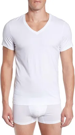 Hanro Cotton Superior Fitted V-Neck Cotton T-Shirt in White at Nordstrom, Size X-Large