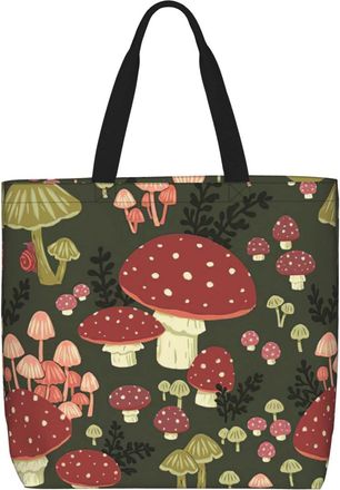 Generic Women Handbag Mushrooms Pattern Ladies Shopping Shoulder Bag Large Capacity Reusable Shoulder Bags, For Gym, Birthday, Swim, Wedding, School