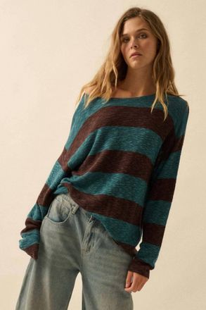 Promesa Striped Ribbed-Knit Sweater In Green