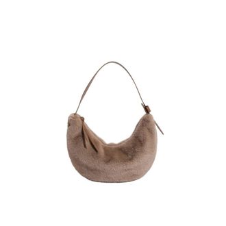 Generic Compatible For Womens Faux Furs Handbag Comfortable Fuzzy Shoulder Crossbody Purse(Light brown)