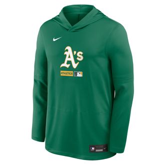 Nike Athletics Authentic Collection Nike Mens Dri-FIT MLB Long-Sleeve Hooded Top in Green | 03B938YFZ-FUM