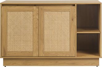 Miliboo Mueble De Ba&ntilde;o Acabado Madera Clara Roble Y Rejilla De Rat&aacute;n L120 Cm Alicante