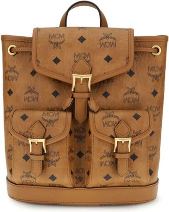 MCM Veelzijdige Mini-rugzak met Beiers ge&iuml;nspireerde Afwerking - Dames - Rugzakken - Bruin - ONE Size - Katoen - Tassen