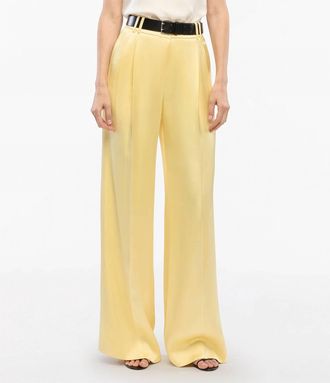 Another Tomorrow Satin Pleated Trouser In Daffodil