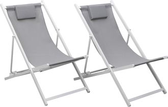 Happy Garden Lote De 2 Hamacas Reclinables Y Plegables Cyprus Textileno Gris/estructura Aluminio Blanca