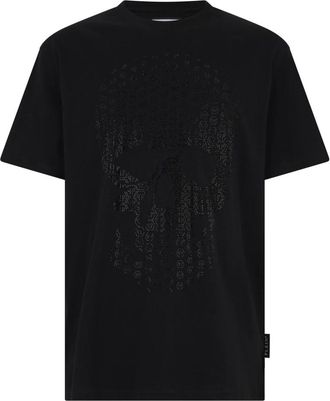 Philipp Plein Tops, Heren, Zwart, 2Xl, Katoen, T-shirt met Ronde Hals Skull Strass