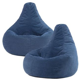 Icon Brand Set de 2 pufs con respaldo alto, pana azul denim