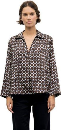 Gerard Darel Lorra Geometric Collared Top in Brown at Nordstrom, Size X-Large/xx-Large