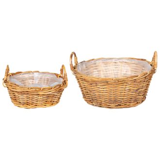 vidaXL Cesta Para Plantas Con Almacenamiento 2 Pcs Marr&oacute;n Ratan Lacak Vidaxl