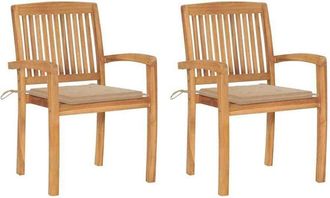 vidaXL Sillas De Jard&iacute;n 2 Uds Con Cojines Madera Maciza De Teca Beige Vidaxl