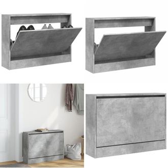 vidaXL Scarpiera Grigio Cemento 80x21x57 cm in Legno Multistrato - Scarpiera grigio cemento - Scarpiera per ingresso