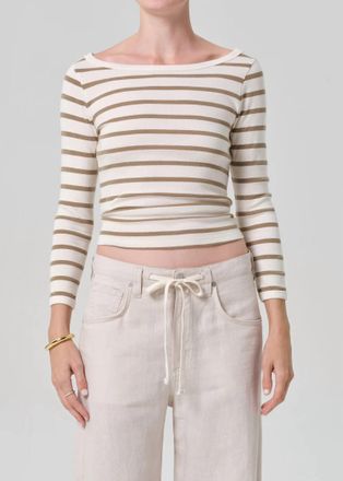 Citizens Of Humanity Boat Neck Slim Tee In Ginger Stripe