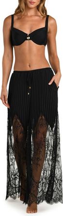 L'agence Sharon Lace Trim Cover-Up Wide Leg Pants in Black at Nordstrom, Size X-Small