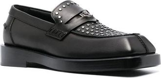 Versace Mens Black Leather Slip-On Loafers