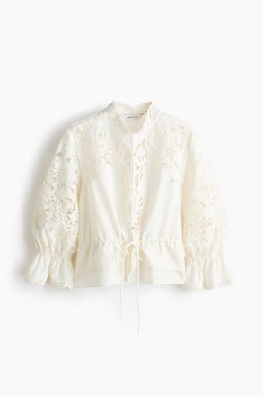 H&M Bluse aus Leinenmix mit Broderie Anglaise - Weiss