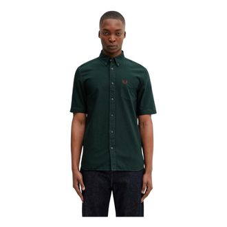 Fred Perry Overhemden, Heren, Groen, S, Short Sleeve Shirts