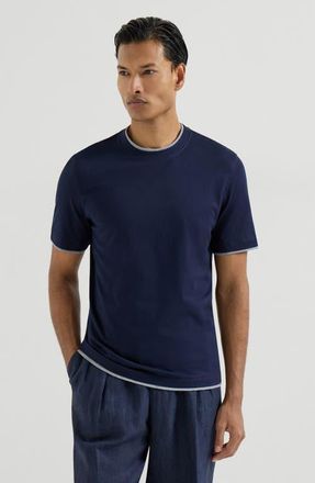 Brunello Cucinelli T-shirt with faux-layering in Cobalt at Nordstrom, Size Xxx-Large Eu
