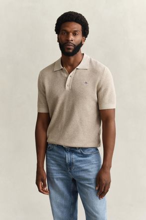 GANT Men Textured Cotton Polo Sweater (XXXL) OAT MELANGE