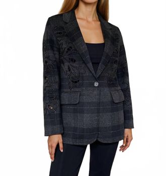 Me369 Kinsley Wool Embroidered Blazer In Black Multi