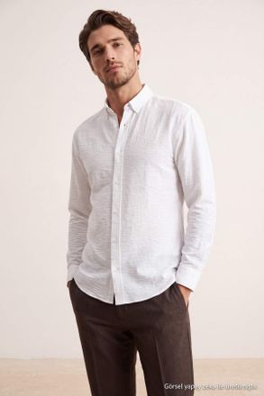 Trendyol MAN Heren Wit Effen Lang Regular fit Overhemden