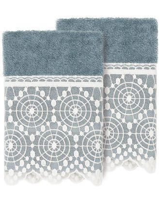 Linum Home Textiles 100% Turkish Cotton Arian 2Pc Cream Lace Embellished Washcloth Set