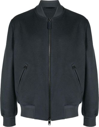 Brioni brushed-effect bomber jacket - men - Wool/Cashmere - S - Blue