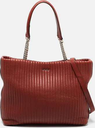 DKNY Dkny Brick Red Leather Pinstripe Gansevoort Tote