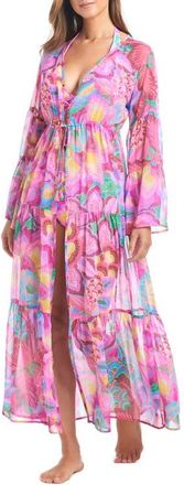 Bleu Rod Beattie Print Long Sleeve Cover-Up Dress in Pink Multi at Nordstrom, Size Medium
