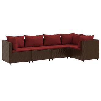 vidaXL Vidaxl - Set Muebles De Jard&iacute;n 5 Piezas Y Cojines Rat&aacute;n Sint&eacute;tico Marr&oacute;n