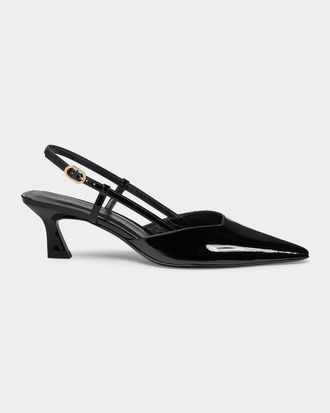 Stuart Weitzman 75mm Vinnie Patent Leather Kitten Slingback Pumps