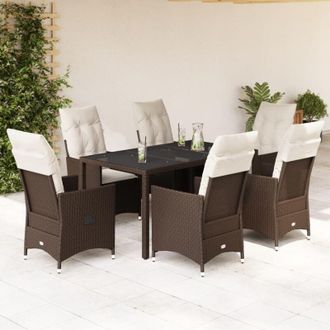vidaXL Set Comedor De Jard&iacute;n 7 Pzas Con Cojines Rat&aacute;n Sint&eacute;tico Marr&oacute;n Vidaxl