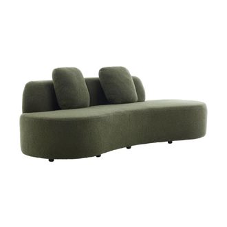 Sweeek Sof&aacute; con forma curva de tela borreguito, 2-3 plazas, verde kaki