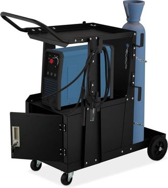 Relaxdays Carrello Officina per Saldatrice, Porta Attrezzi e Bombola a Gas, 3 Ripiani, 89x47x97 cm, Regge 110 kg, Nero - Relaxdays