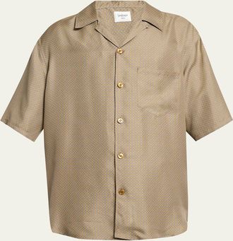 Saint Laurent Mens Silk Micro-Geometric Short-Sleeve Shirt