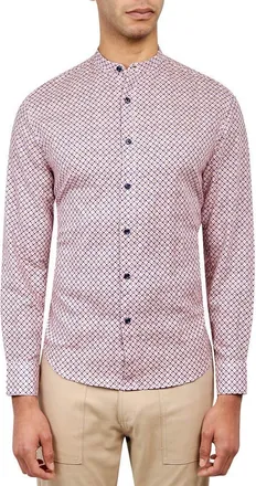 Brooklyn Brigade Dumbo Geometric Print Long Sleeve Mandarin Collar Shirt in Navy/Pink at Nordstrom Rack, Size Xx-Large